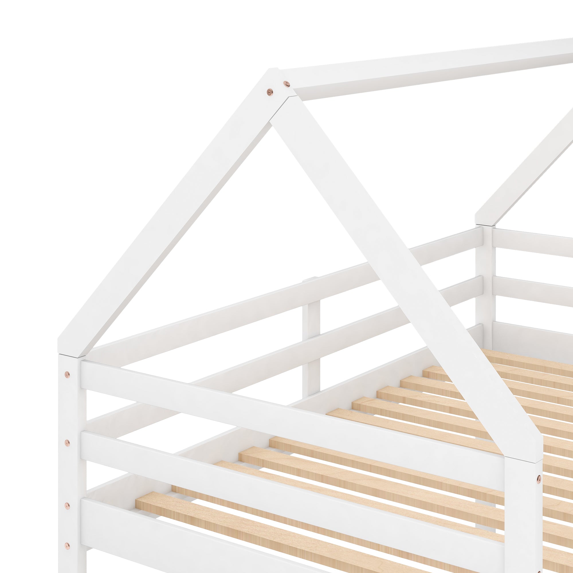 Twin Over Twin Low Bunk Bed with Ladder - White