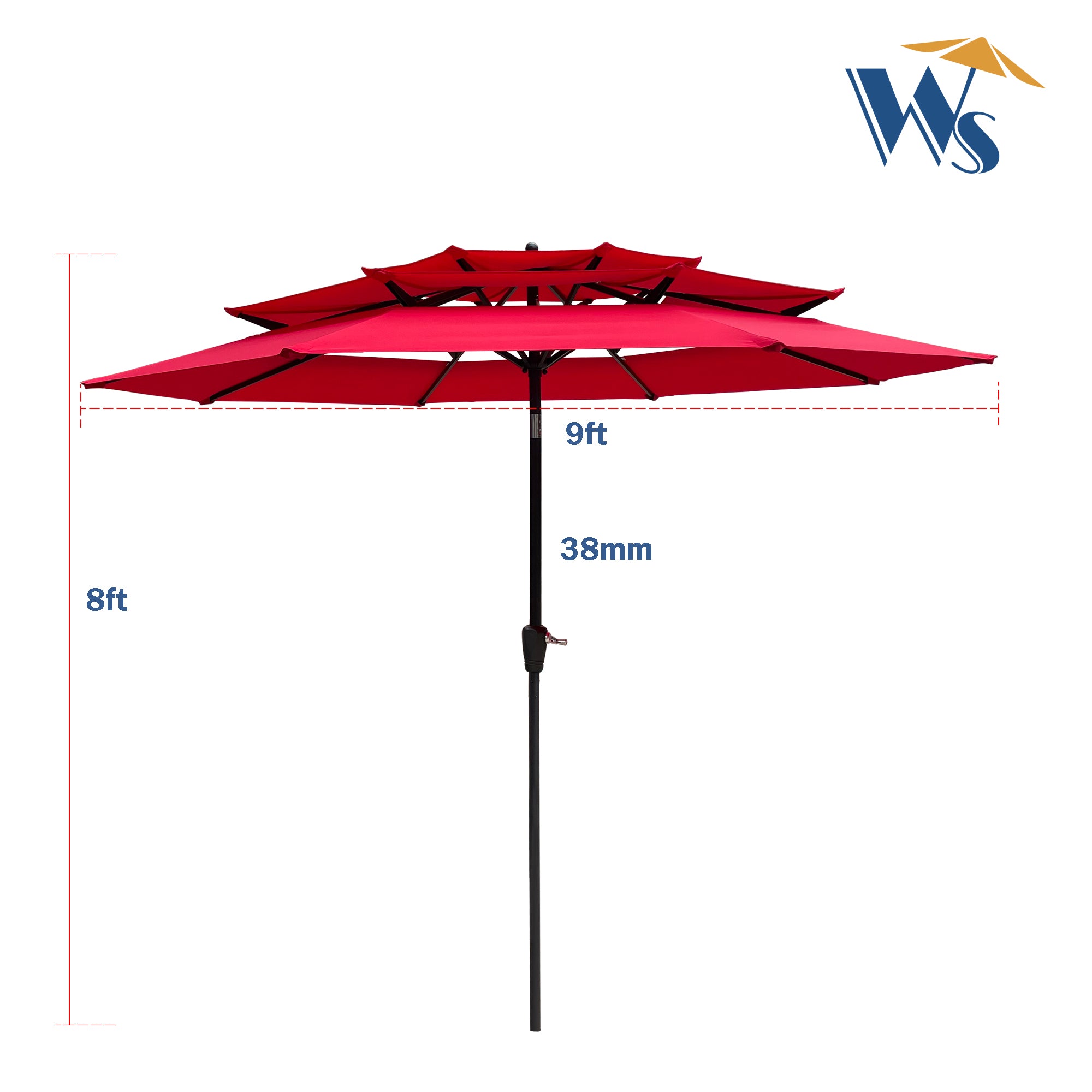 9Ft 3-Tiers Outdoor Patio Umbrella with Crank and Tilt