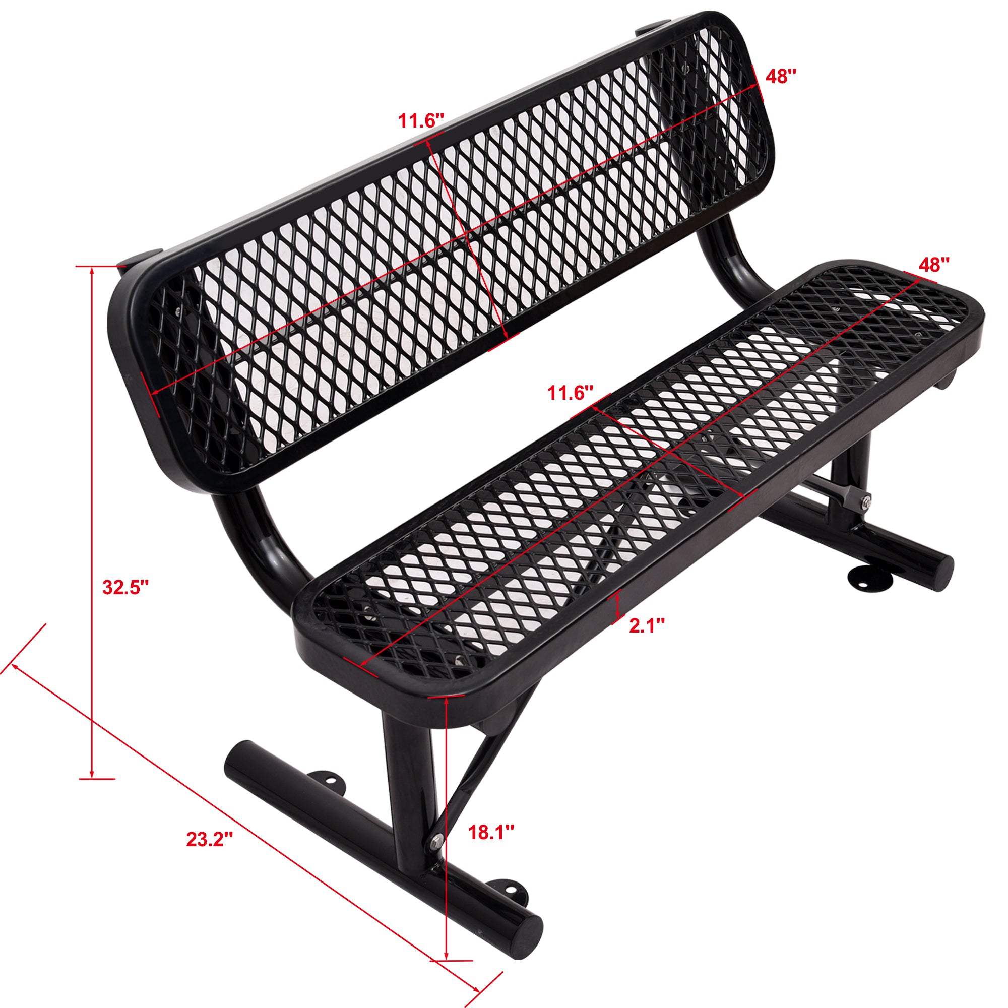 4 Ft. Outdoor Steel Bench With Backrest