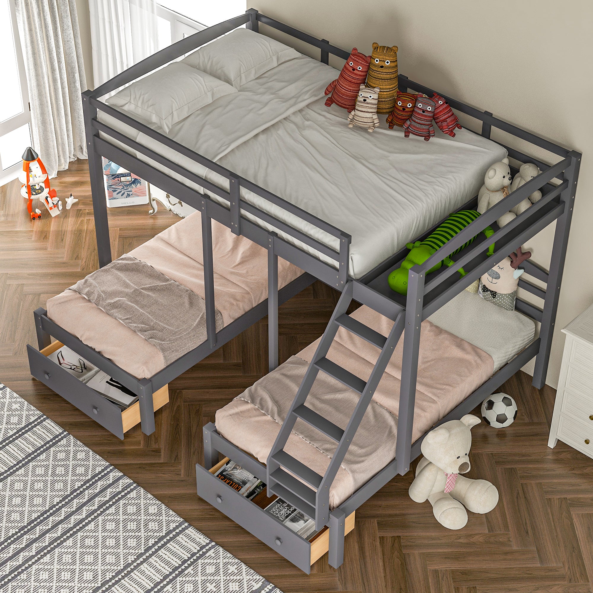 Full Over Twin & Twin Bunk Bed with Drawers