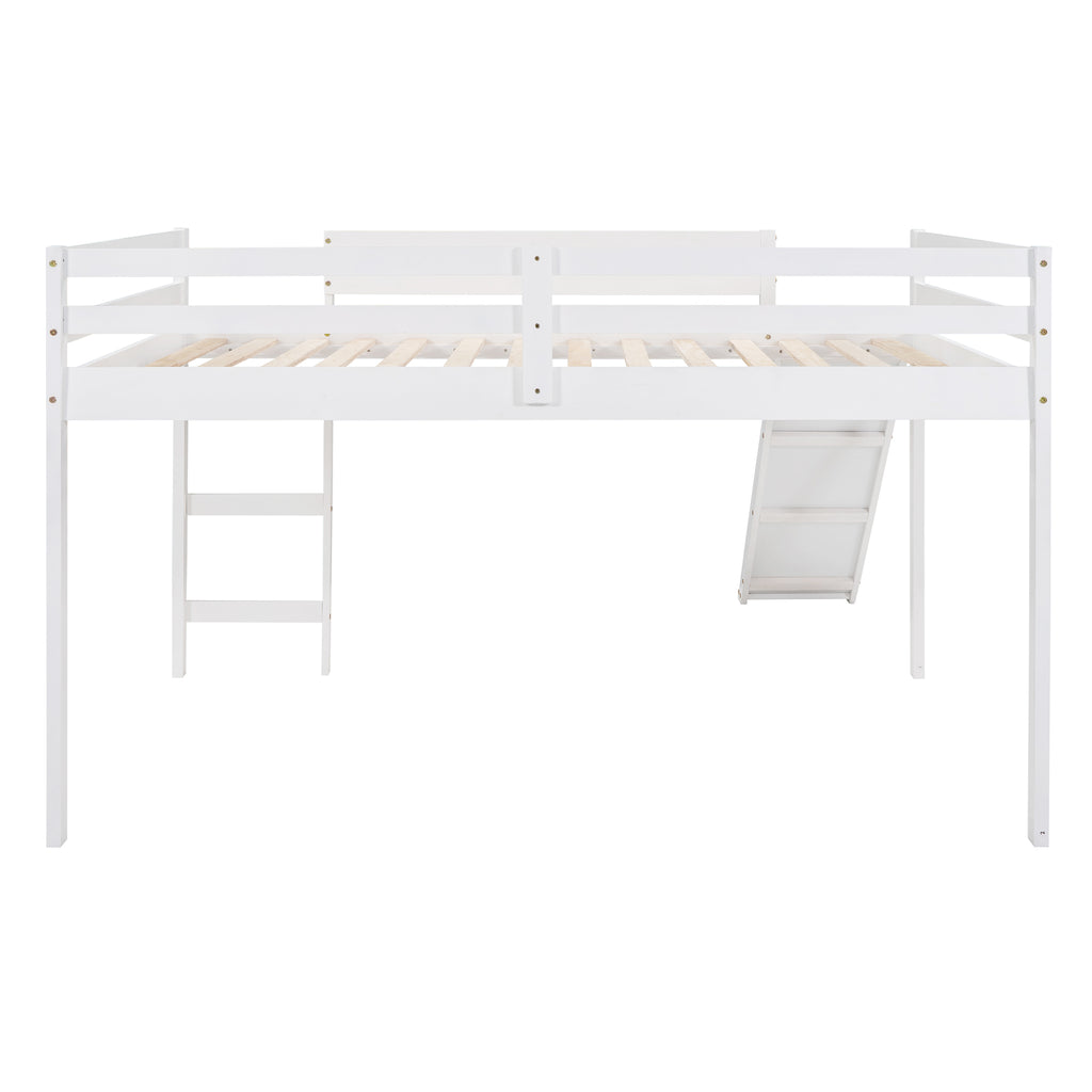 Loft Bed with Slide, Multifunctional Design, Full (White)
