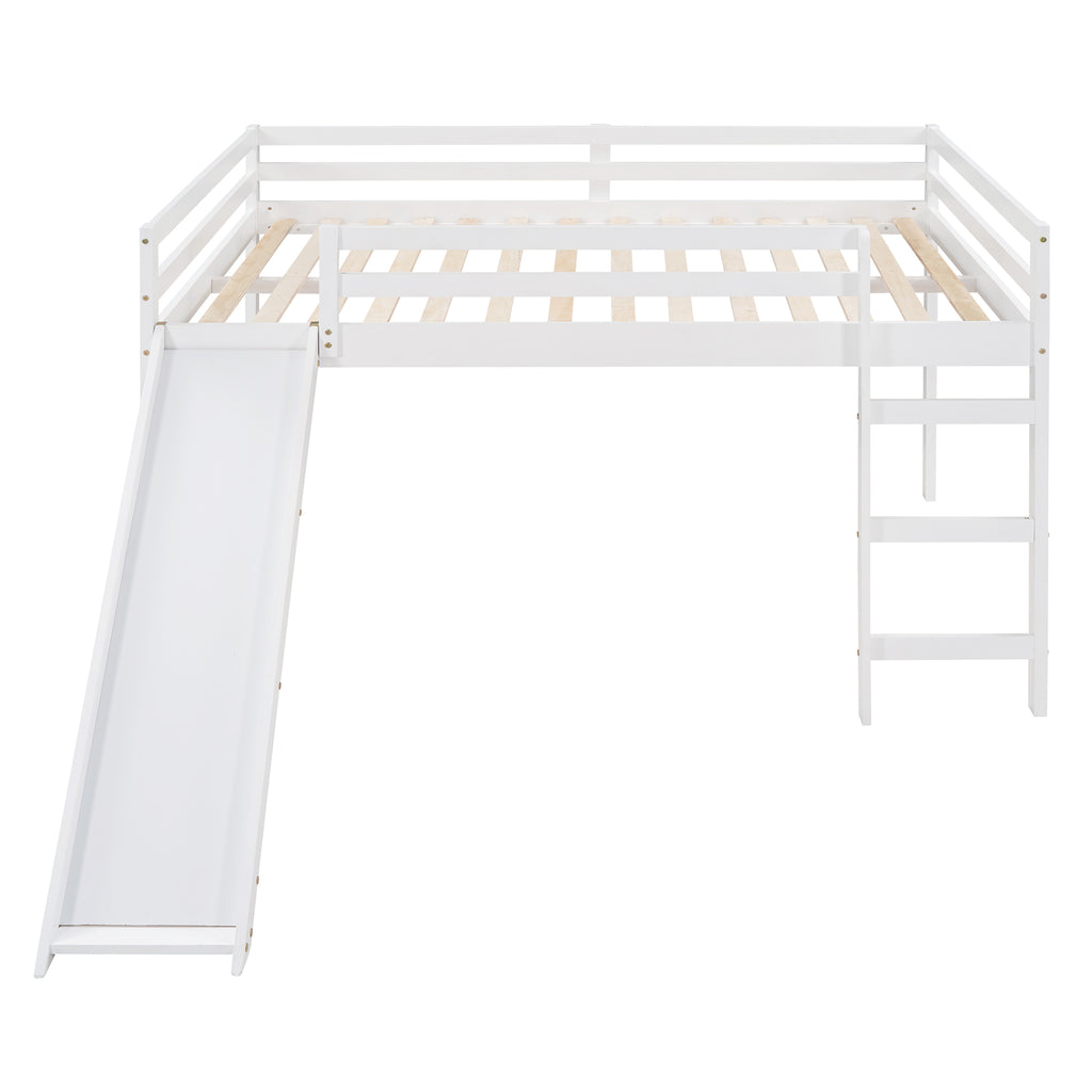 Loft Bed with Slide, Multifunctional Design, Full (White)