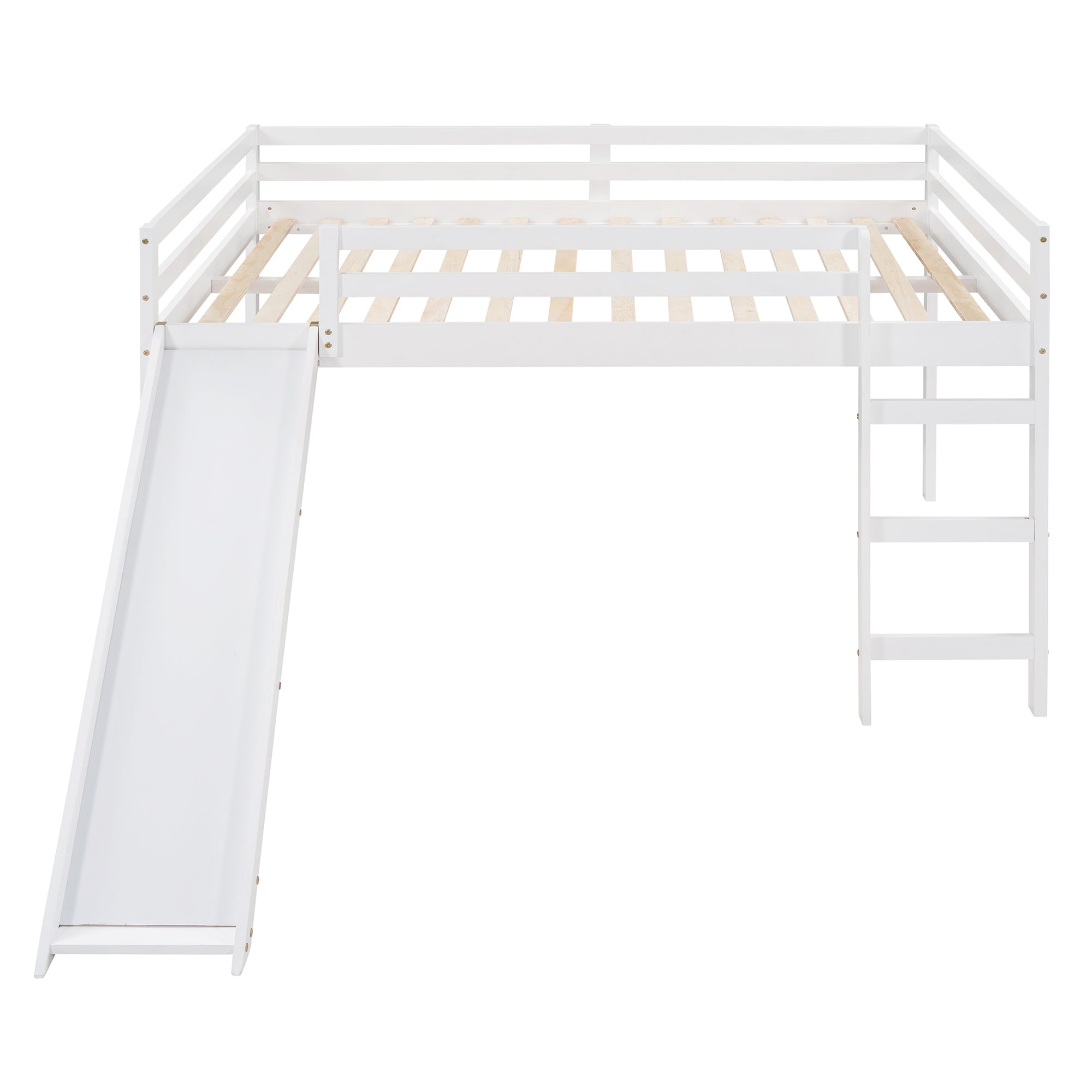 Loft Bed with Slide, Multifunctional Design, Full (White)