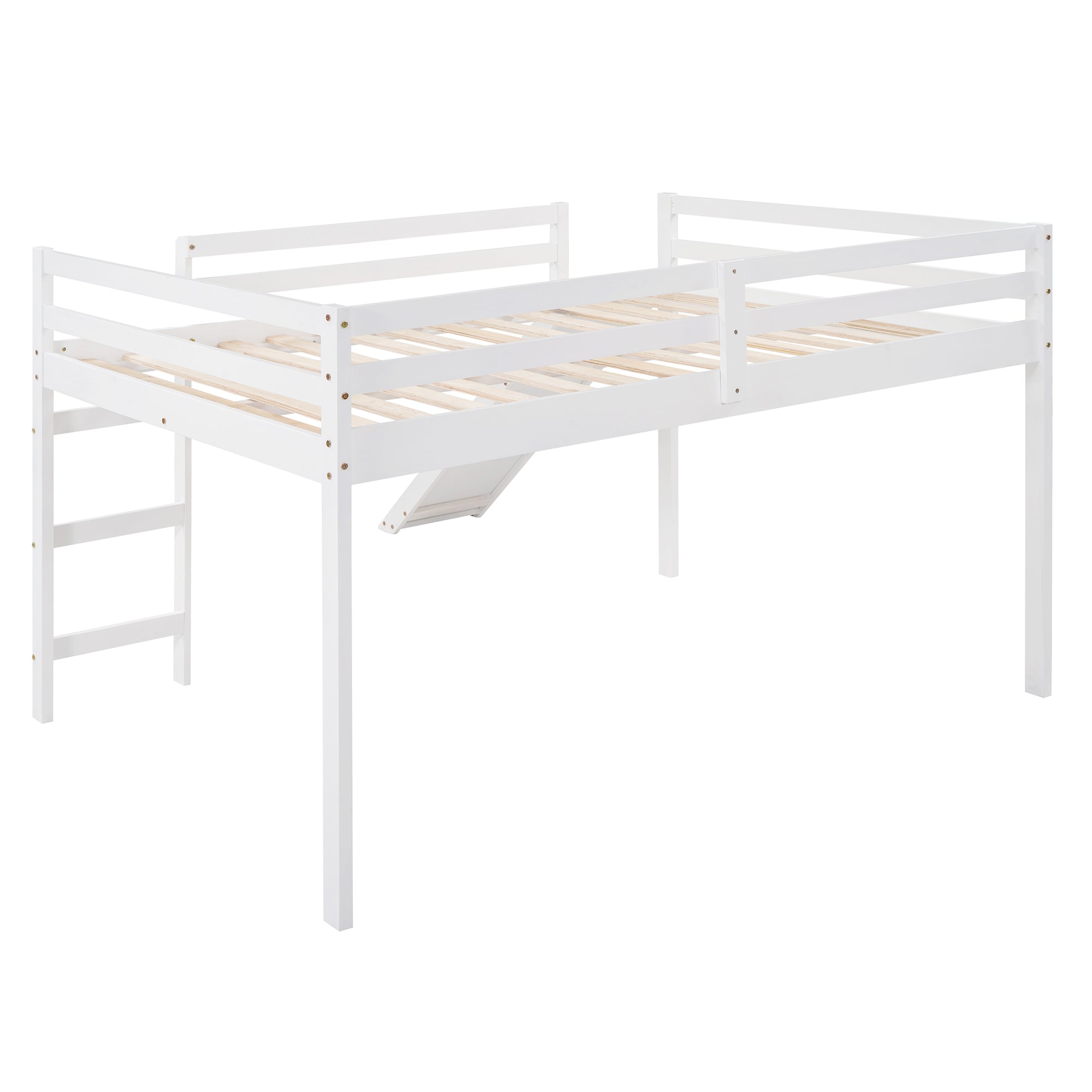 Loft Bed with Slide, Multifunctional Design, Full (White)