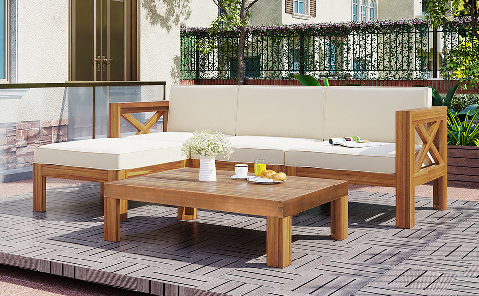 TOPMAX Outdoor Backyard Patio Wood 5-Piece Sectional Sofa Set