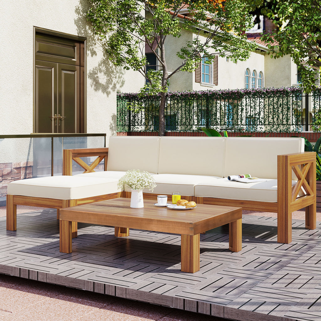 TOPMAX Outdoor Backyard Patio Wood 5-Piece Sectional Sofa Set