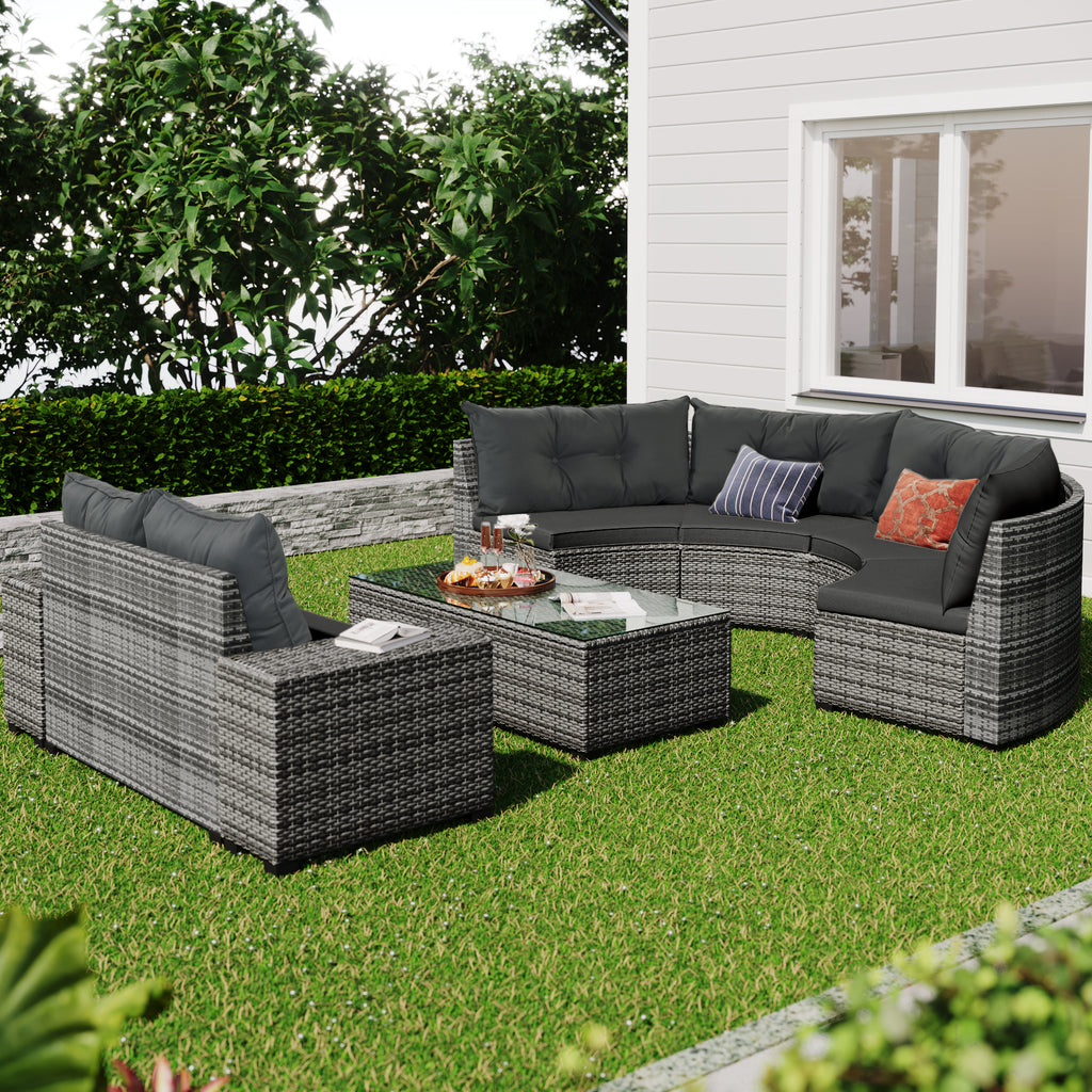 8-Pieces Outdoor Wicker Round Sofa Set