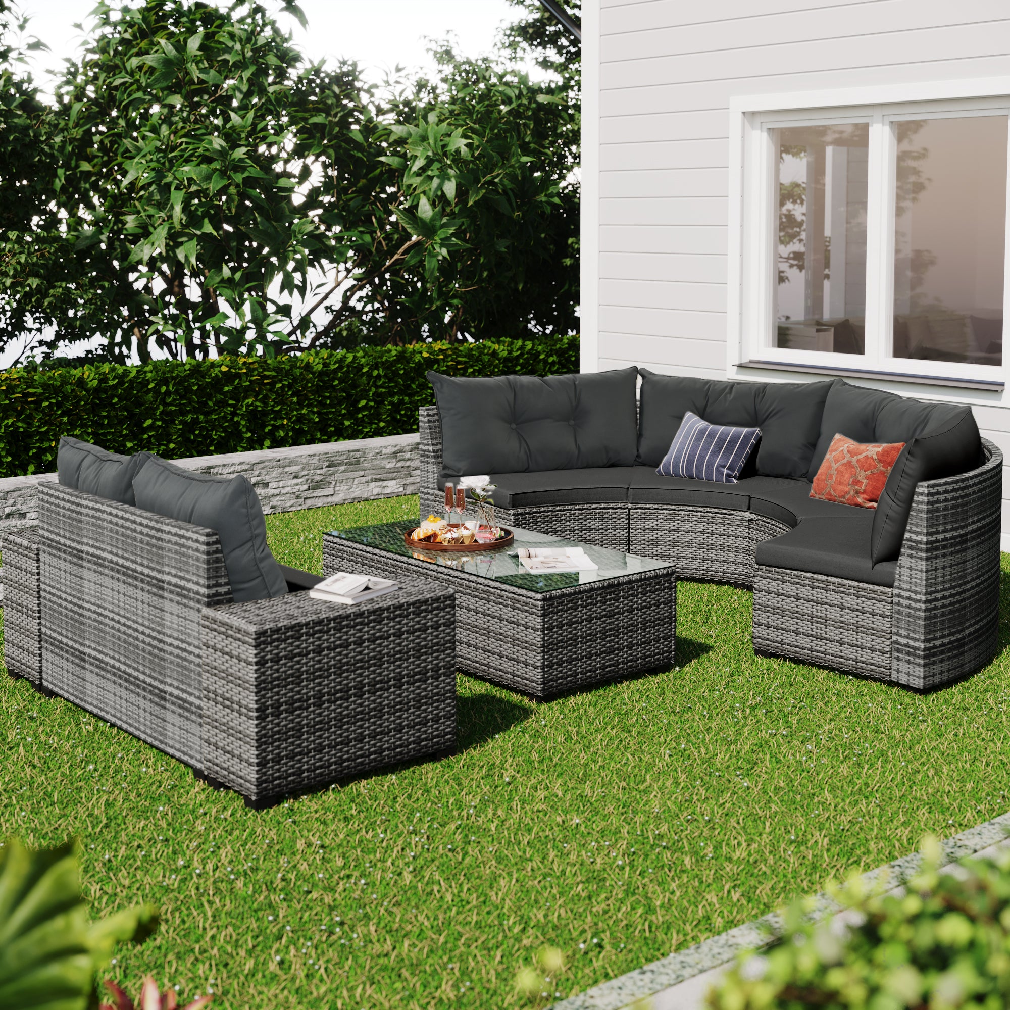8-Pieces Outdoor Wicker Round Sofa Set