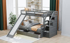 Twin Over Full Bunk Bed with Drawers, Storage and Slide