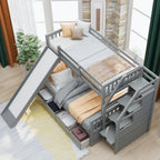 Twin Over Full Bunk Bed with Drawers, Storage and Slide