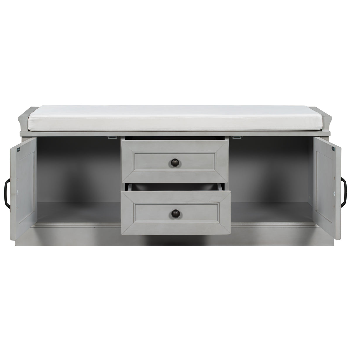 TREXM Storage Bench with 2 Drawers and 2 Cabinets, Gray Wash