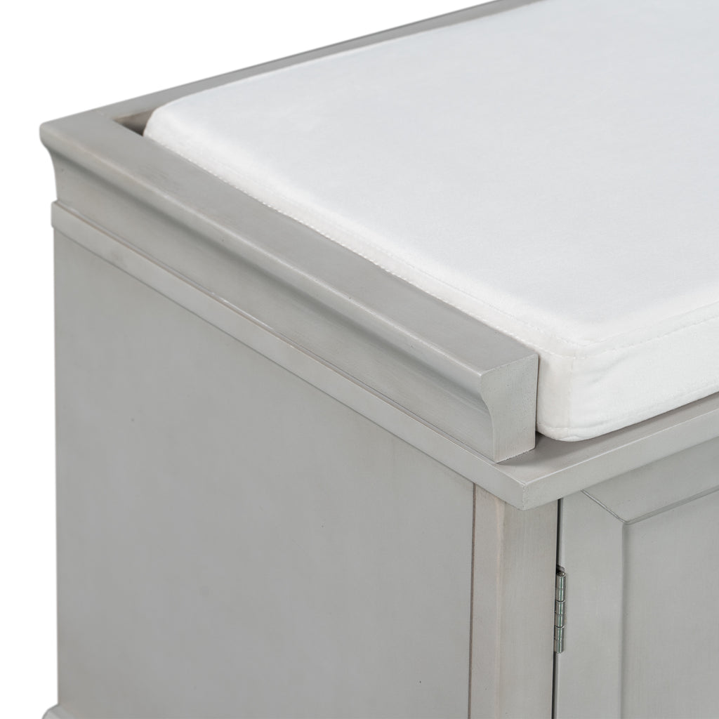 TREXM Storage Bench with 2 Drawers and 2 Cabinets, Gray Wash