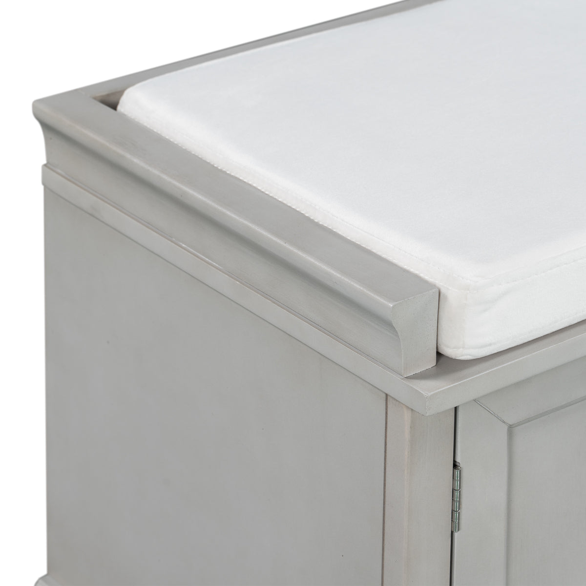 TREXM Storage Bench with 2 Drawers and 2 Cabinets, Gray Wash