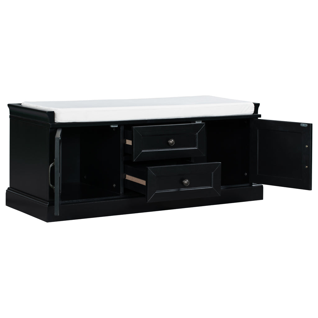 TREXM Storage Bench with 2 Drawers and 2 Cabinets in Black