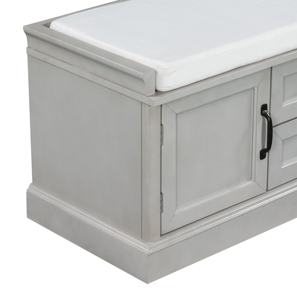 TREXM Storage Bench with 2 Drawers and 2 Cabinets, Gray Wash