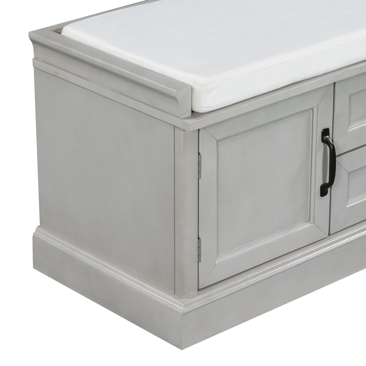 TREXM Storage Bench with 2 Drawers and 2 Cabinets, Gray Wash
