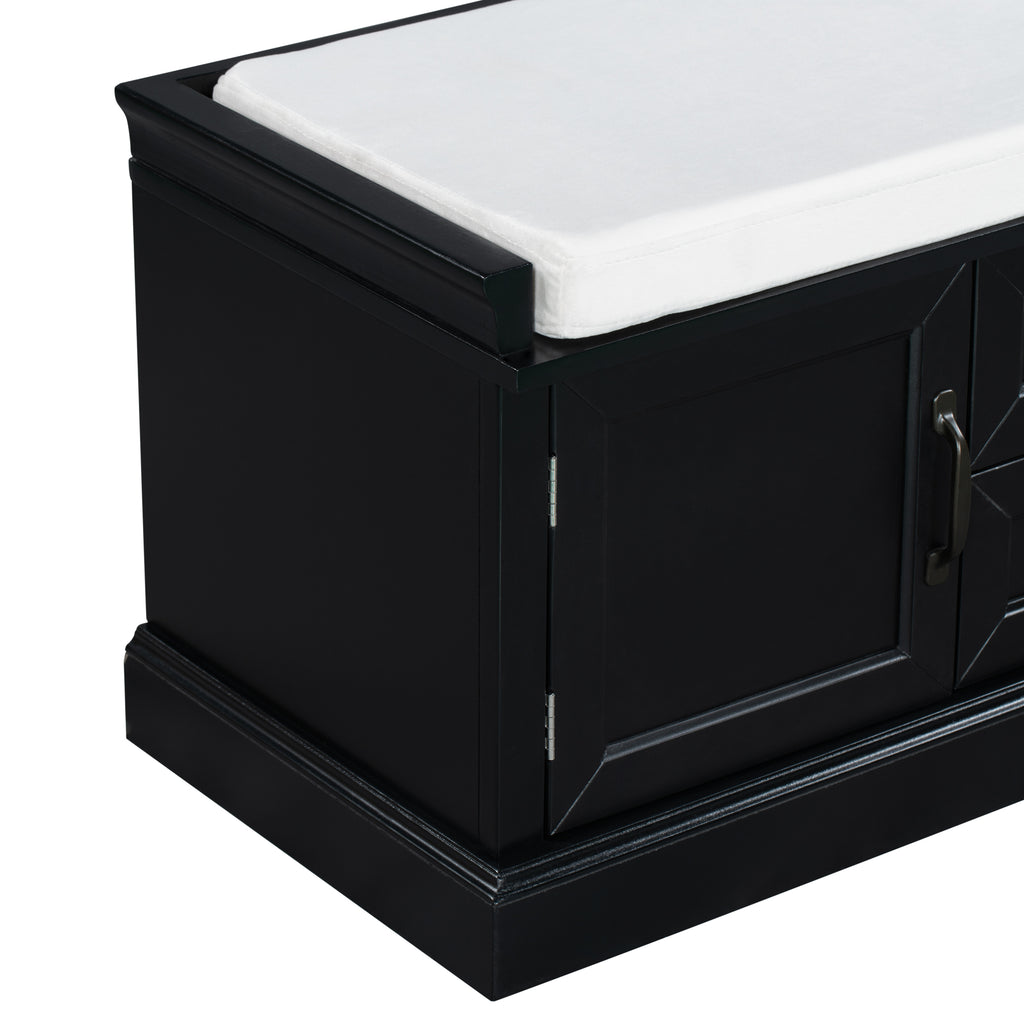 TREXM Storage Bench with 2 Drawers and 2 Cabinets in Black