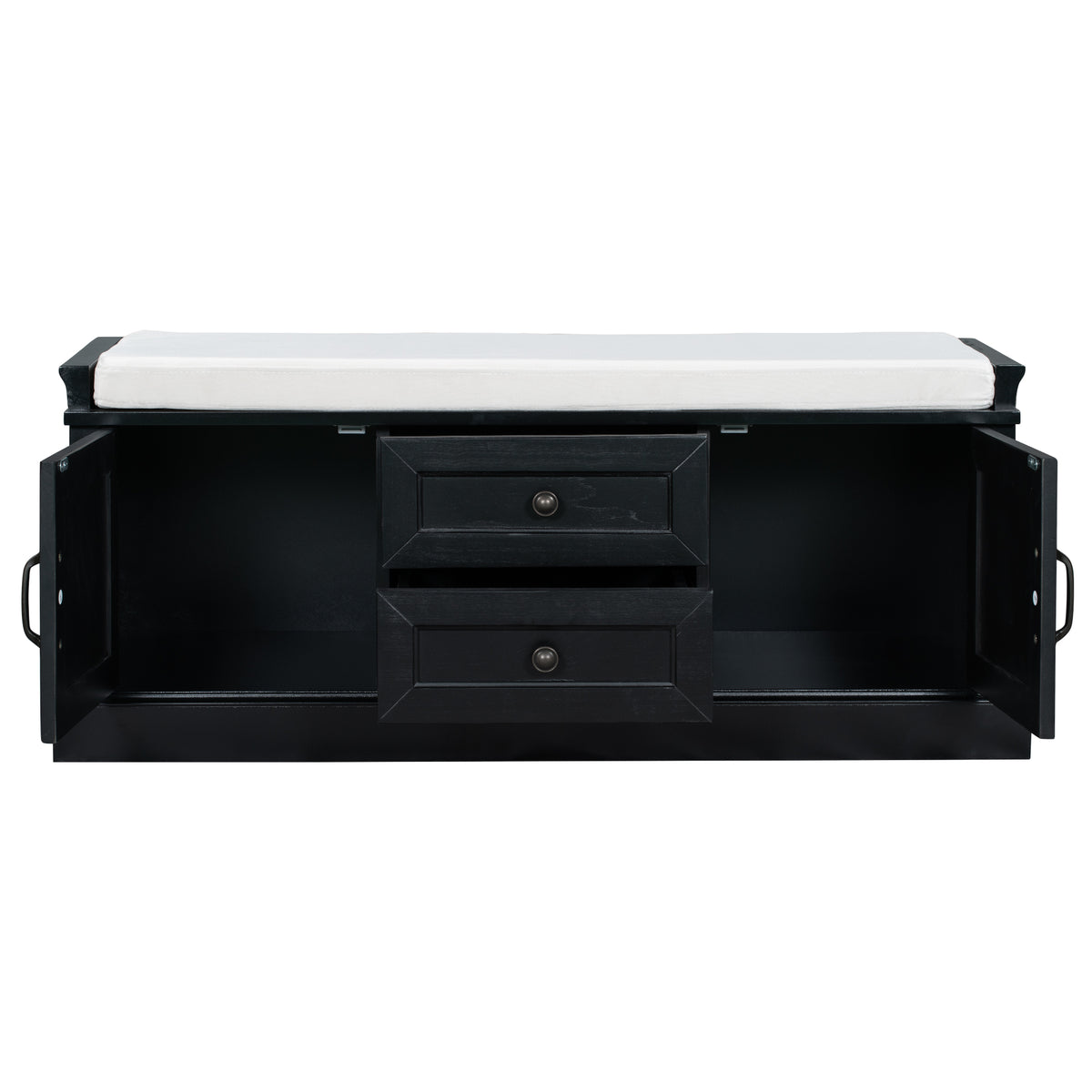 TREXM Storage Bench with 2 Drawers and 2 Cabinets in Black