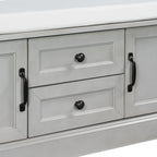 TREXM Storage Bench with 2 Drawers and 2 Cabinets, Gray Wash