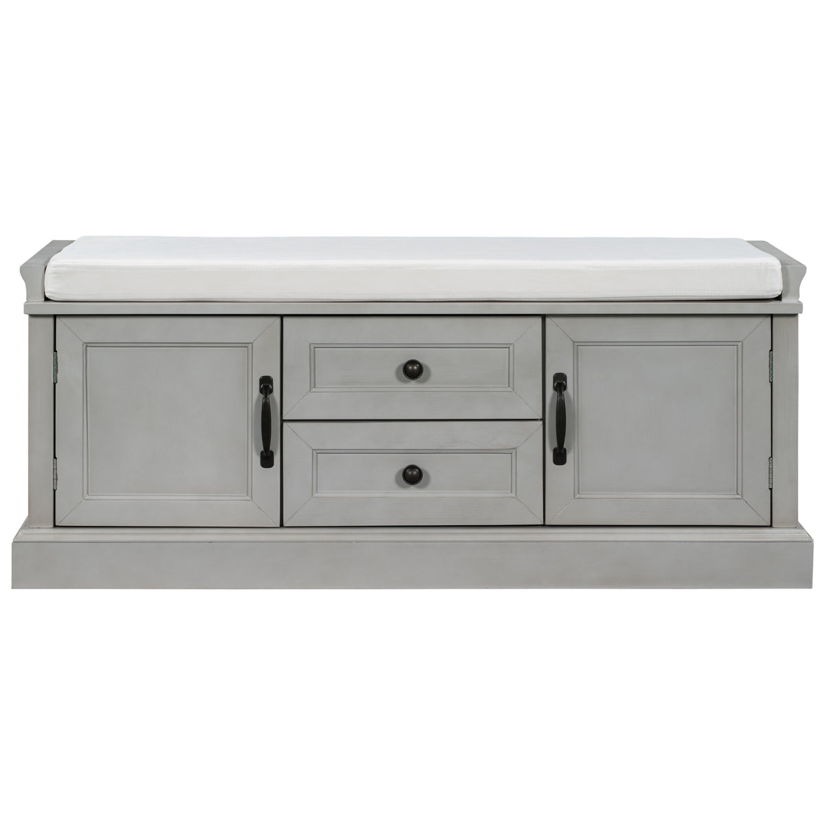 TREXM Storage Bench with 2 Drawers and 2 Cabinets, Gray Wash