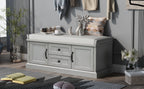TREXM Storage Bench with 2 Drawers and 2 Cabinets, Gray Wash