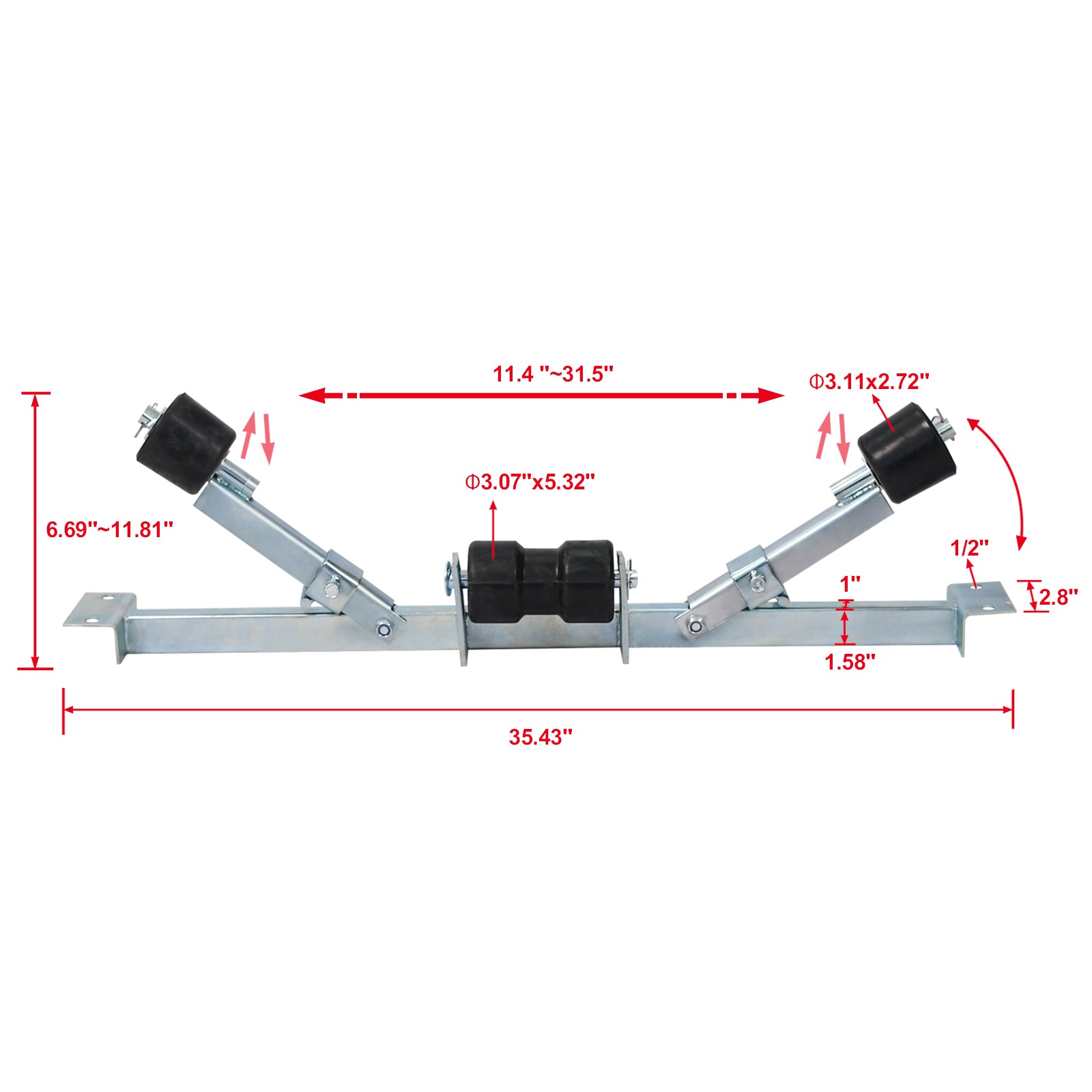 Boat Trailer Bottom Support Bracket with Keel Rollers