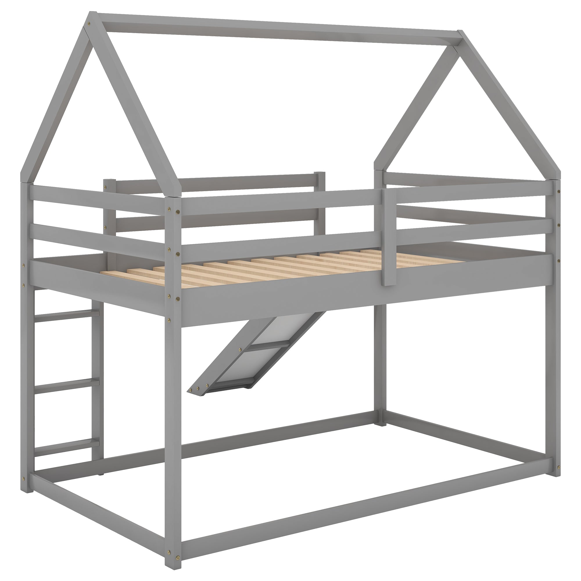 Twin Size Bunk House Bed With Slide And Ladder