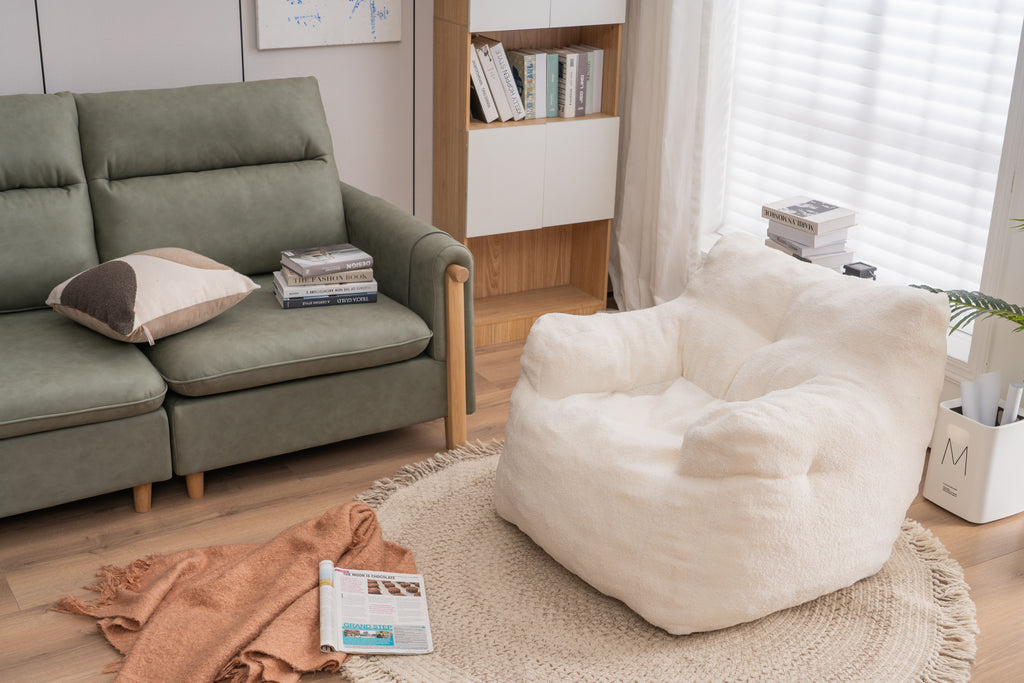 Soft Teddy Fabric Tufted Foam Bean Bag Chair