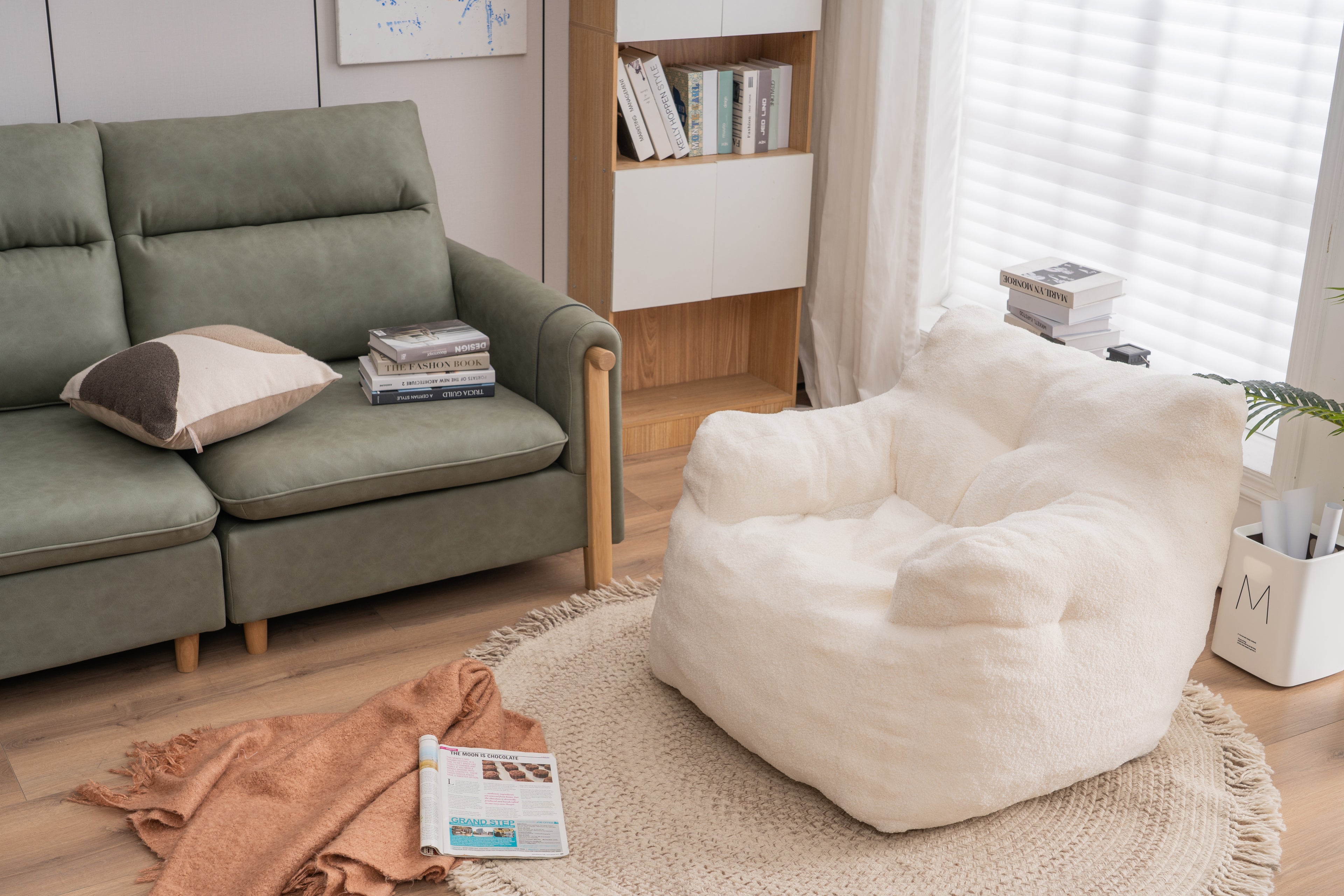 Soft Teddy Fabric Tufted Foam Bean Bag Chair