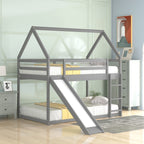 Twin Size Bunk House Bed With Slide And Ladder
