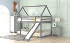 Twin Size Bunk House Bed With Slide And Ladder