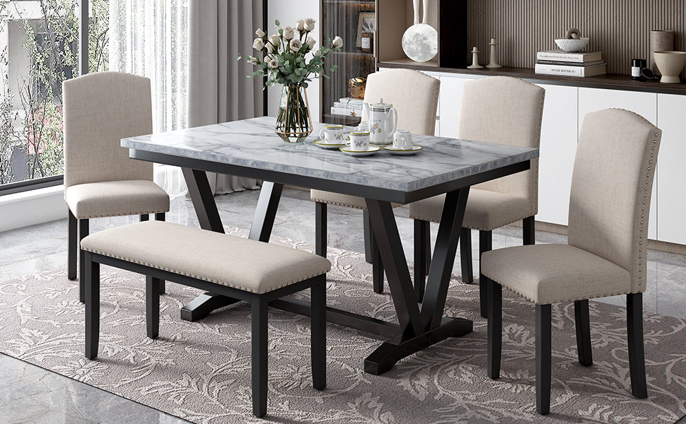 TREXM Modern Style 6-Piece Dining Table Set