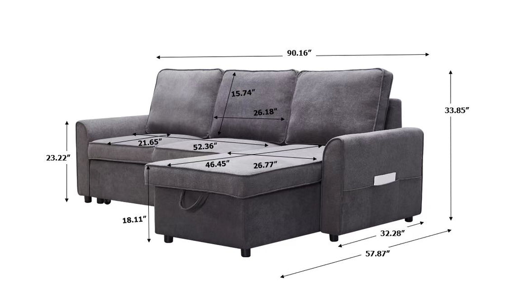 MGEA Modern Modular L-Shaped Sofa Bed with Chaise Longue