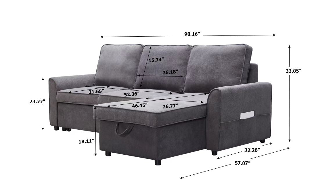 MGEA Modern Modular L-Shaped Sofa Bed with Chaise Longue