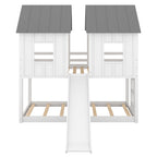 Twin Over Twin House Bunk Bed with Slide and Windows