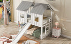 Twin Over Twin House Bunk Bed with Slide and Windows