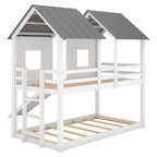 Twin Over Twin House Bunk Bed with Slide and Windows