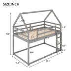 Twin Over Twin Low Bunk Bed with Ladder, Gray