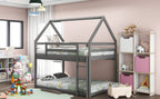 Twin Over Twin Low Bunk Bed with Ladder, Gray