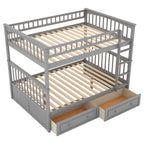 Full Over Full Bunk Bed with Drawers, Convertible Beds, Gray