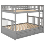 Full Over Full Bunk Bed with Drawers, Convertible Beds, Gray
