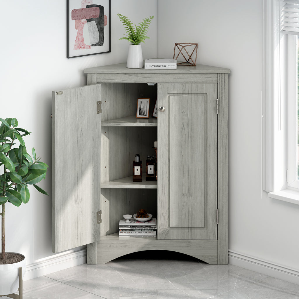 Oak Triangle Bathroom Storage Cabinet with Adjustable Shelves