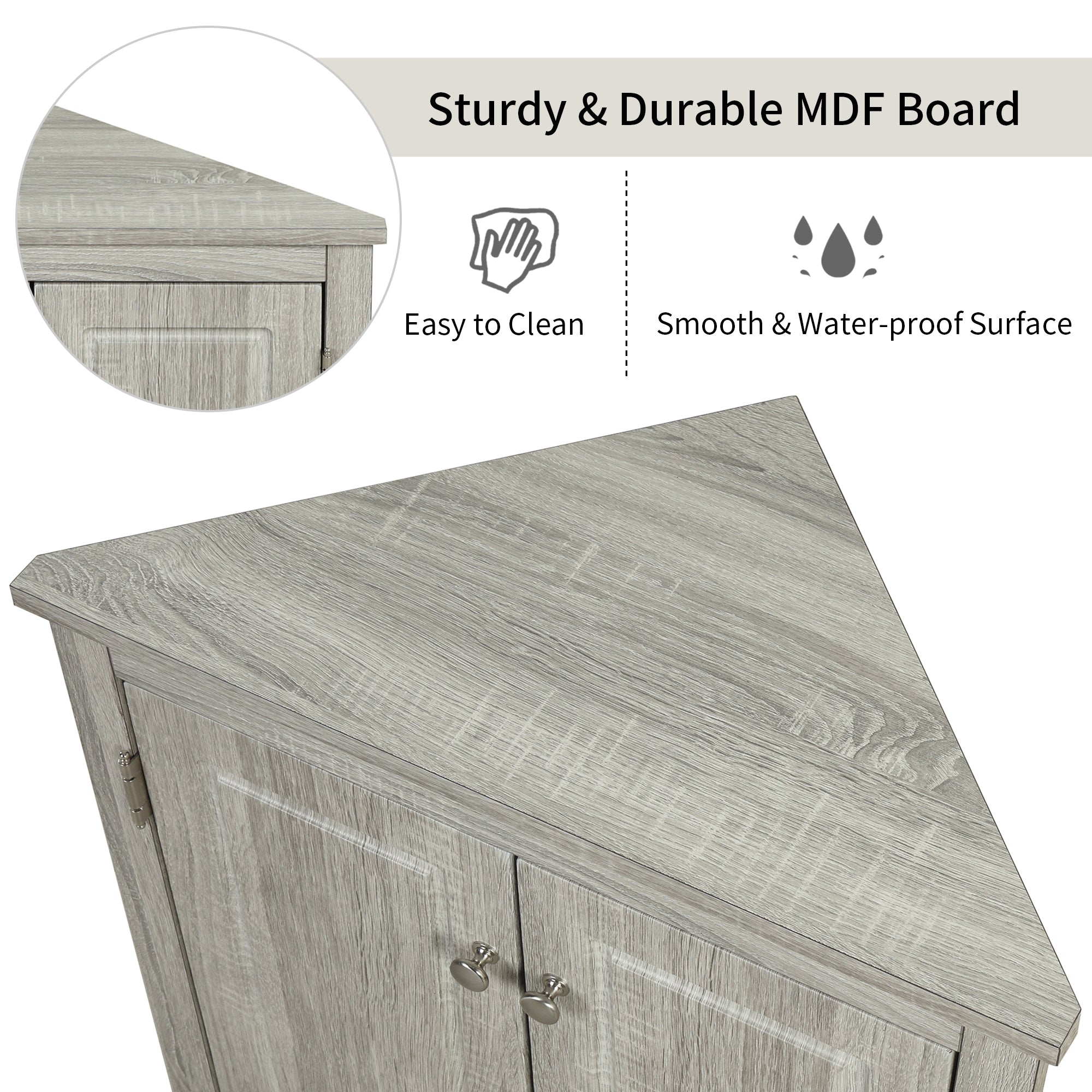 Oak Triangle Bathroom Storage Cabinet with Adjustable Shelves