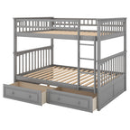 Full Over Full Bunk Bed with Drawers, Convertible Beds, Gray