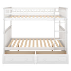 Full Over Full Bunk Bed with Drawers, Convertible Beds, White