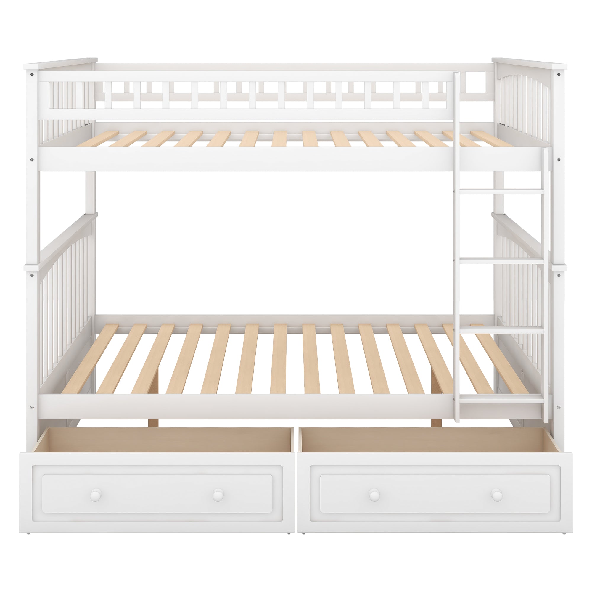 Full Over Full Bunk Bed with Drawers, Convertible Beds, White