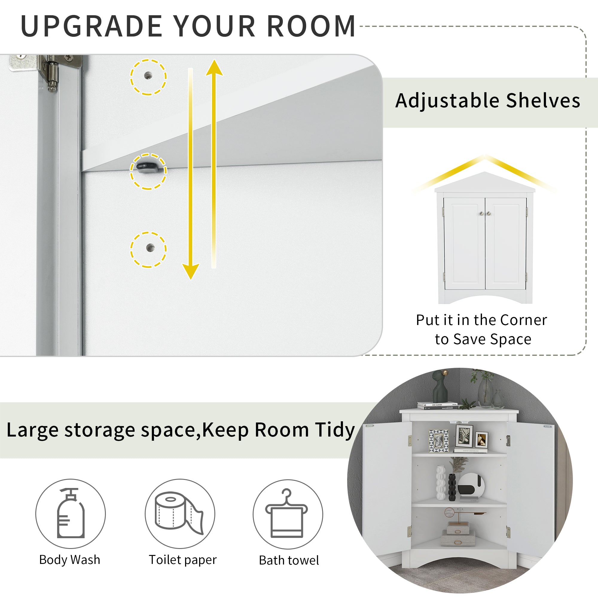 White Triangle Bathroom Storage Cabinet