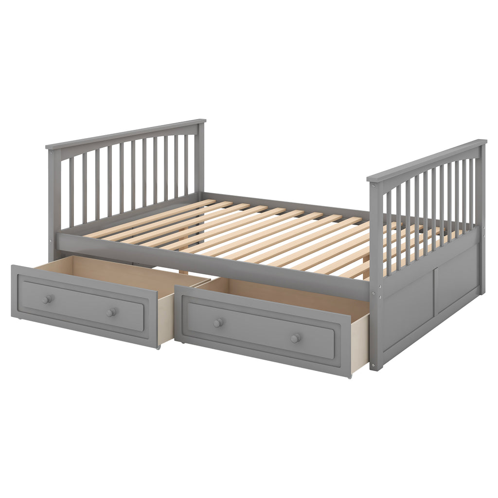 Full Over Full Bunk Bed with Drawers, Convertible Beds, Gray