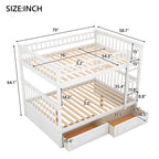 Full Over Full Bunk Bed with Drawers, Convertible Beds, White