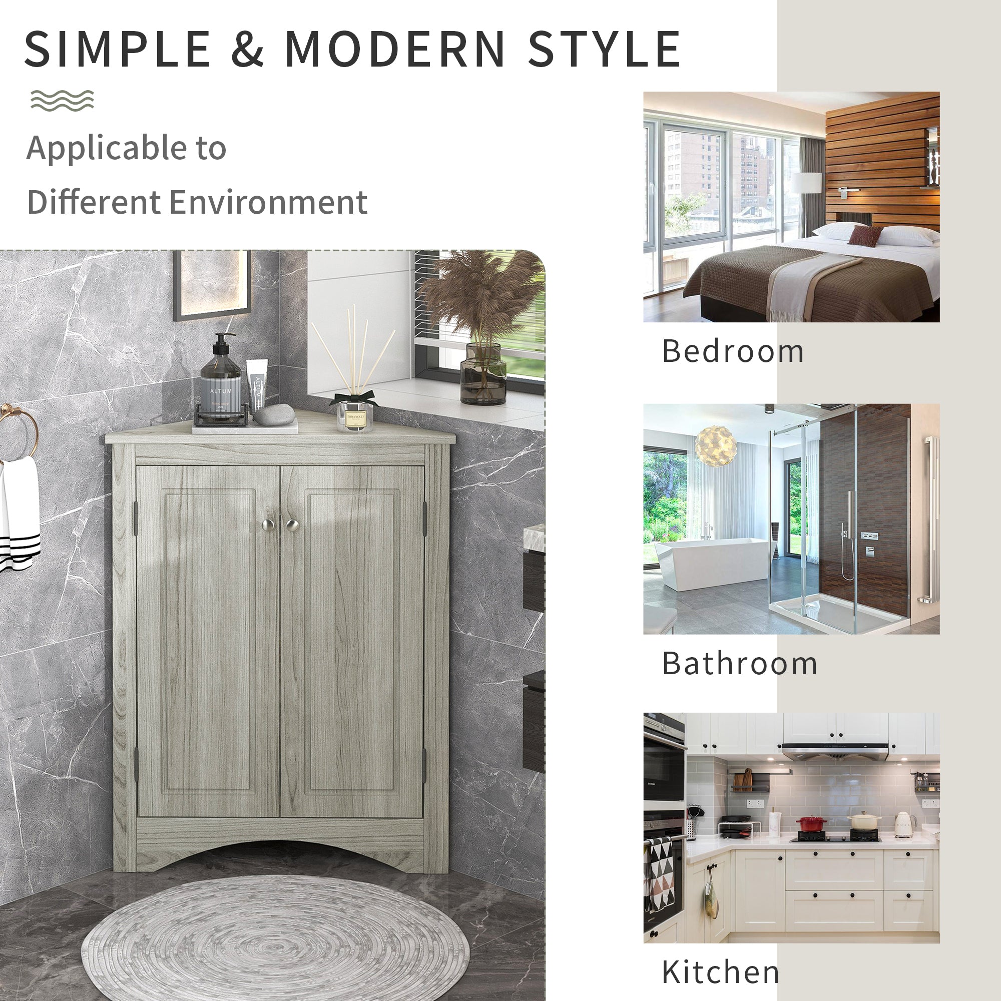 Oak Triangle Bathroom Storage Cabinet with Adjustable Shelves